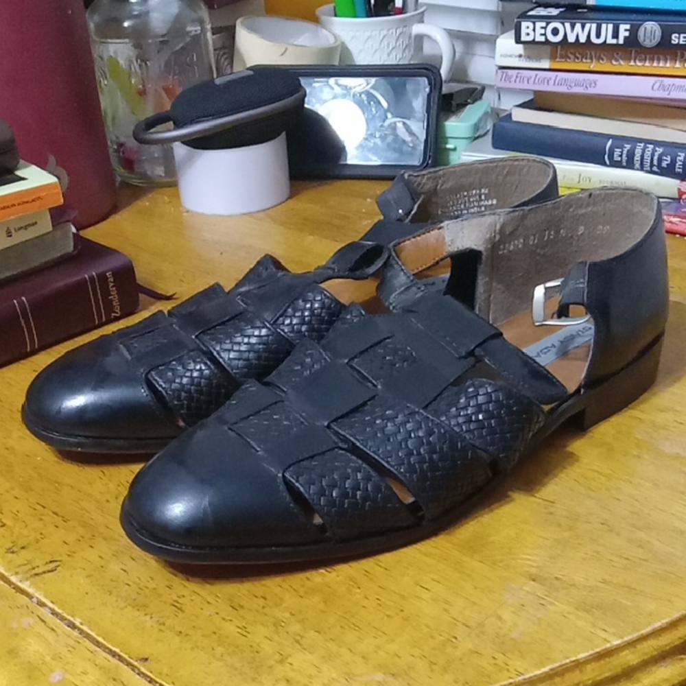 Men's Stacy Adams Black Woven Leather Sandals